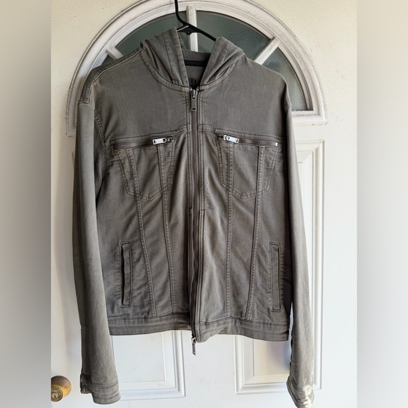 John Varvatos Charcoal Hooded Zip-Front Knit Jacket